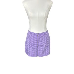 Kik Purple Plaid Mini Skirt Heart Zipper Pull Front Zip Checkered Medium